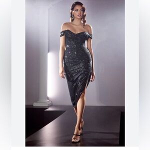 Cinderella Black Asymmetrical Sequin Dress